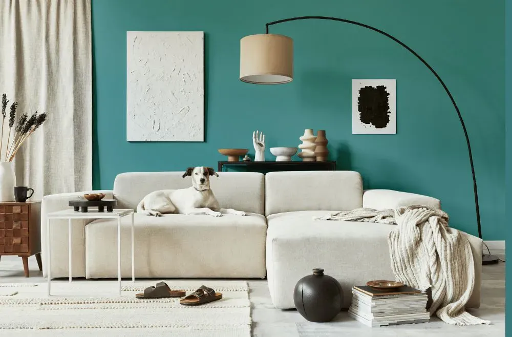 Benjamin Moore Majestic Blue cozy living room