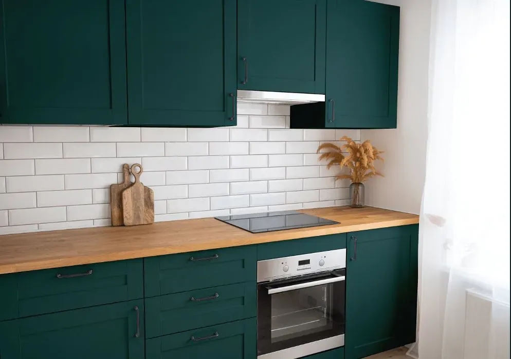 Benjamin Moore Mallard Green kitchen cabinets