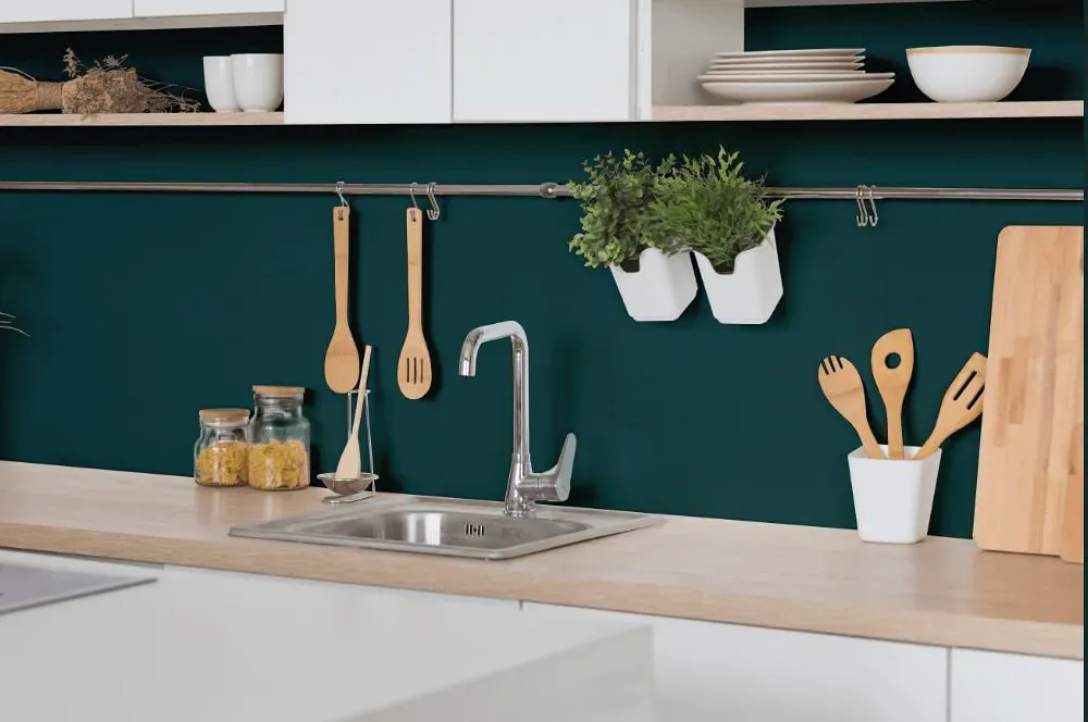 Benjamin Moore Mallard Green kitchen backsplash