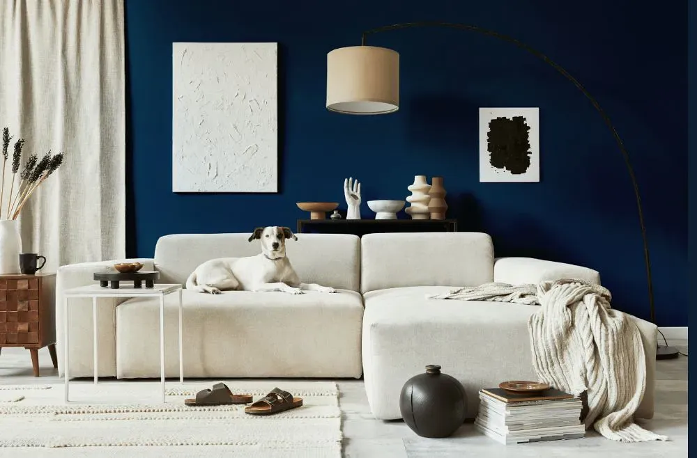 Benjamin Moore Marine Blue cozy living room