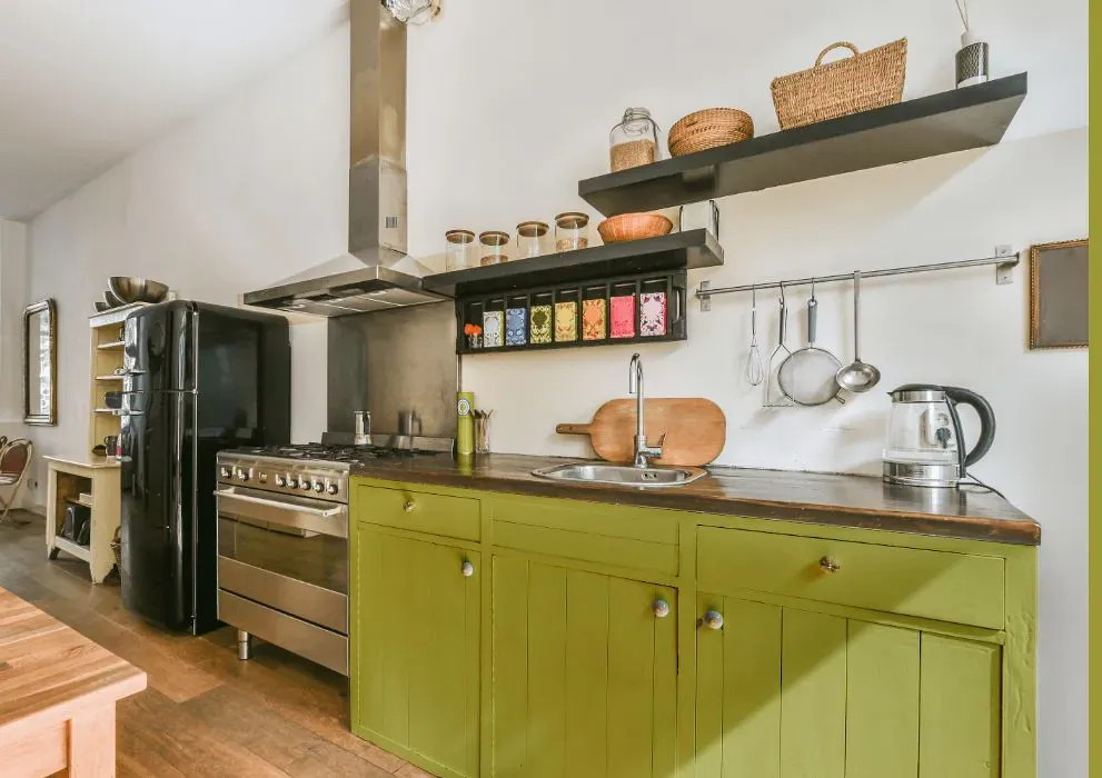Benjamin Moore Martini Olive kitchen cabinets