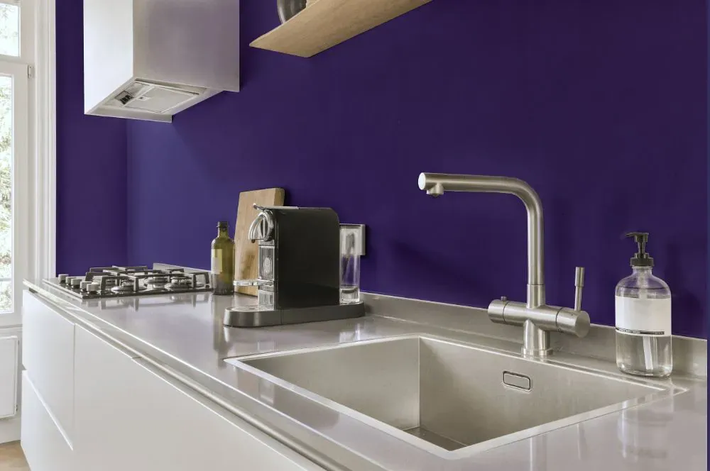 Benjamin Moore Mauve Bauhaus kitchen painted backsplash