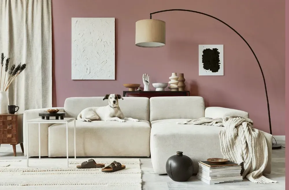 Benjamin Moore Mauve Mist cozy living room