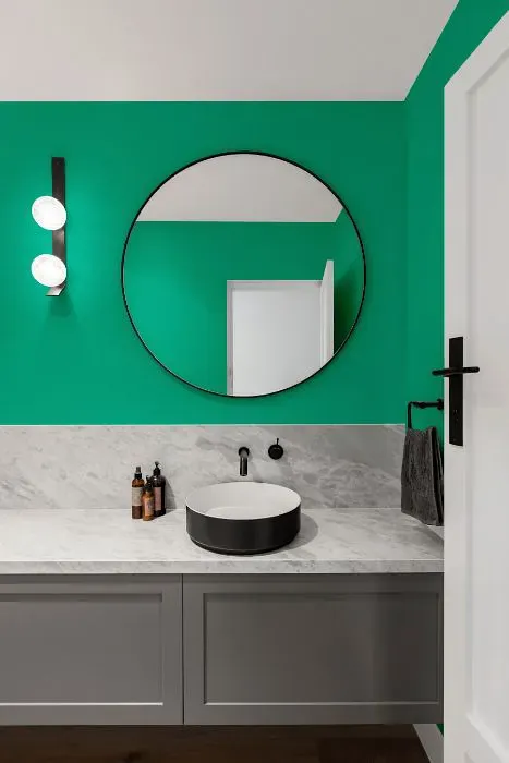Benjamin Moore Mayan Green minimalist bathroom