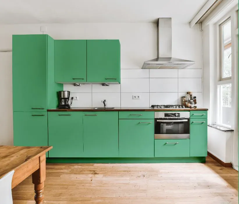 Benjamin Moore Meadowlands Green kitchen cabinets