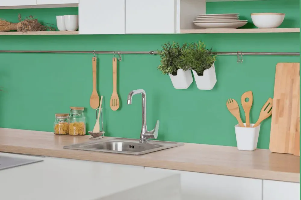 Benjamin Moore Meadowlands Green kitchen backsplash