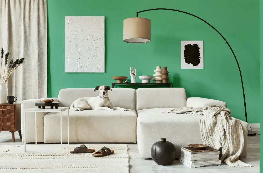 Benjamin Moore Meadowlands Green cozy living room