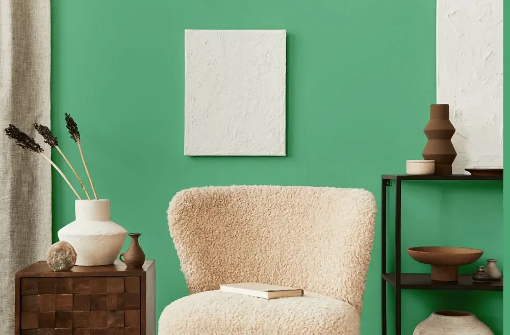 Benjamin Moore Meadowlands Green living room interior