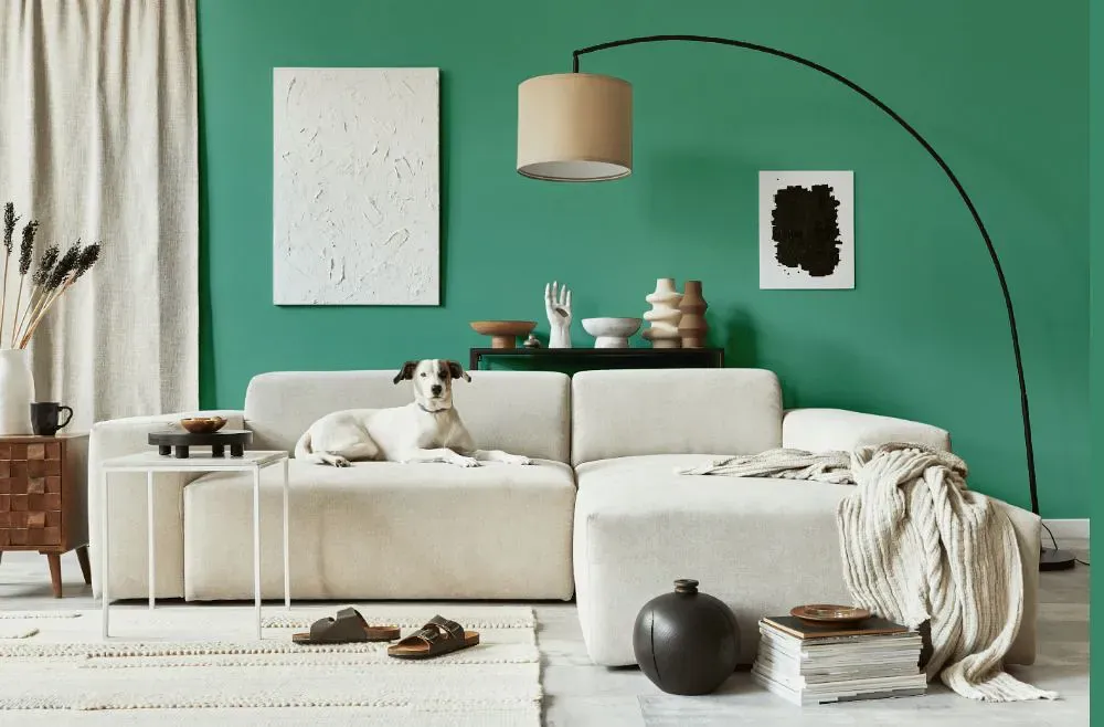 Benjamin Moore Medici Malachite cozy living room