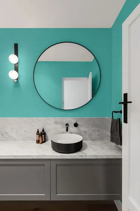 Benjamin Moore Mexicali Turquoise minimalist bathroom