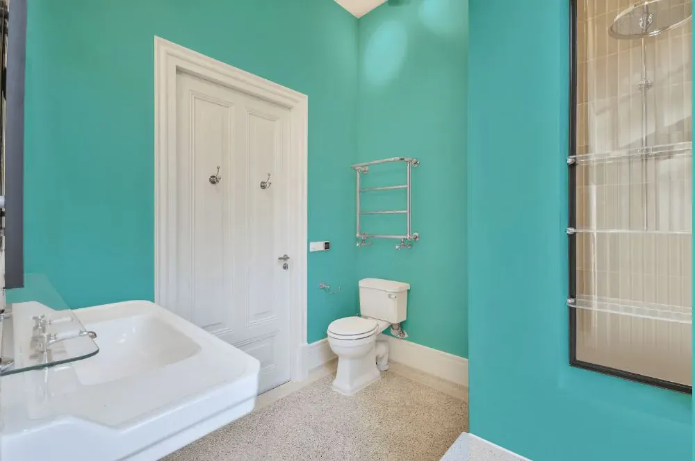 Benjamin Moore Mexicali Turquoise bathroom