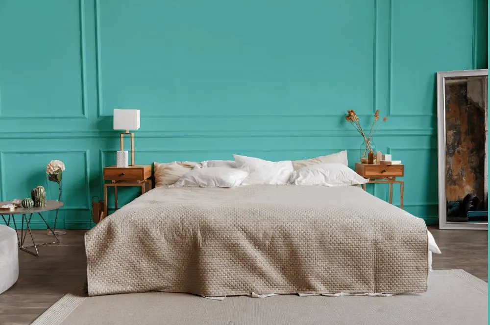 Benjamin Moore Mexicali Turquoise bedroom
