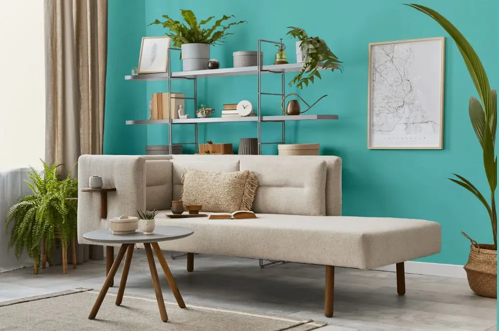 Benjamin Moore Mexicali Turquoise living room