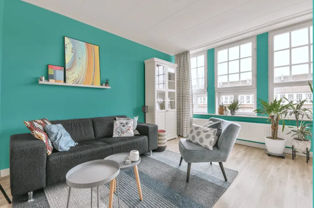 Benjamin Moore Mexicali Turquoise living room walls