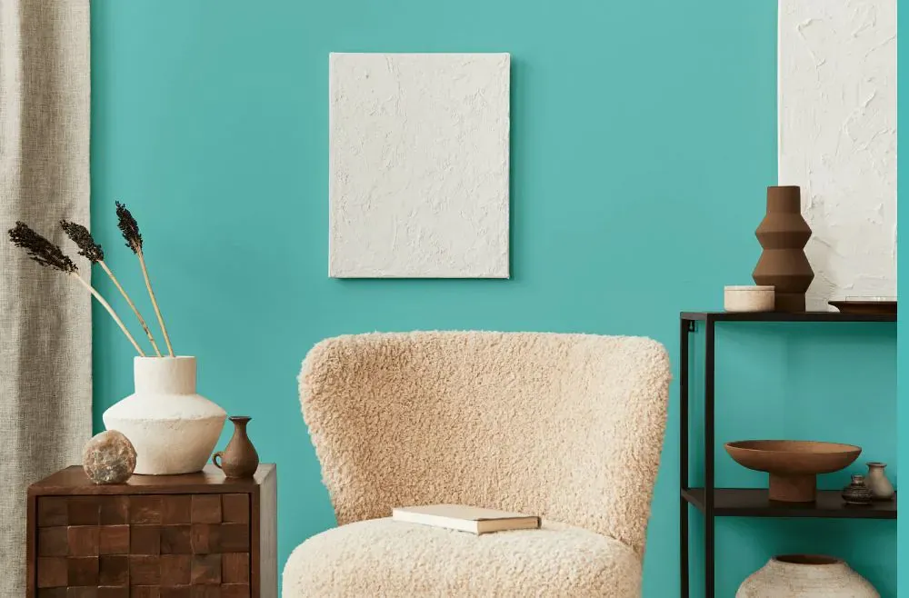Benjamin Moore Mexicali Turquoise living room interior