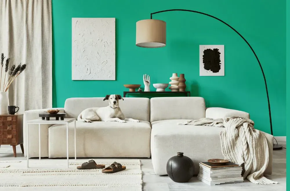 Benjamin Moore Miami Green cozy living room