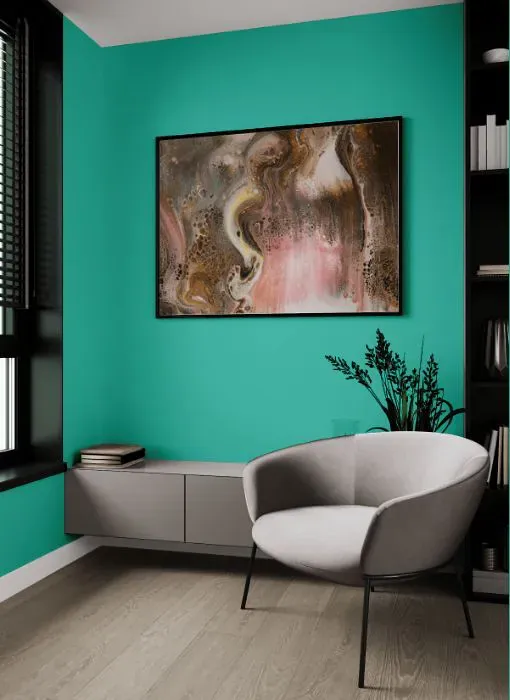 Benjamin Moore Miami Teal living room