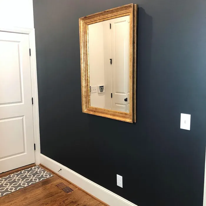 Benjamin Moore Midnight Oil accent wall 