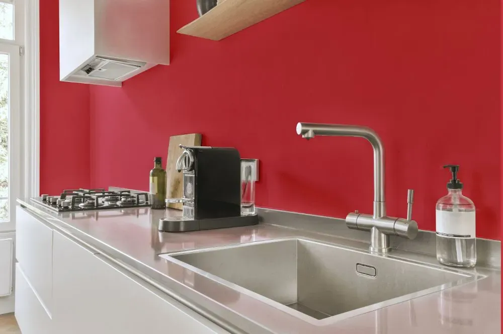 Benjamin Moore Milano Red kitchen painted backsplash