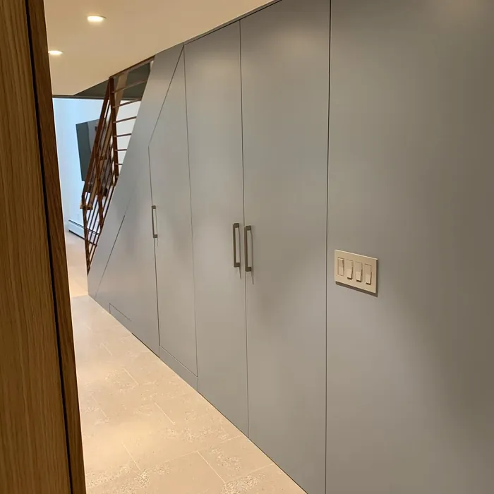 Benjamin Moore Mineral Alloy staircase cabinetry