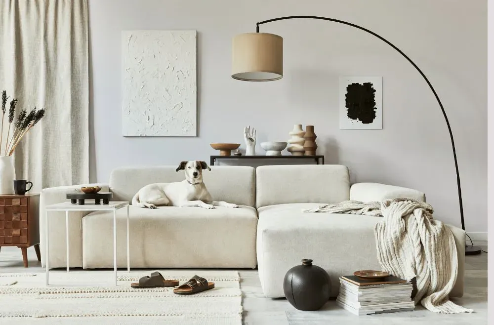 Benjamin Moore Mirage White cozy living room