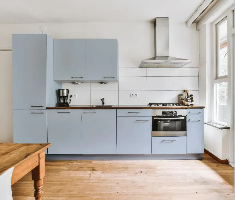 Benjamin Moore Misty Blue kitchen cabinets