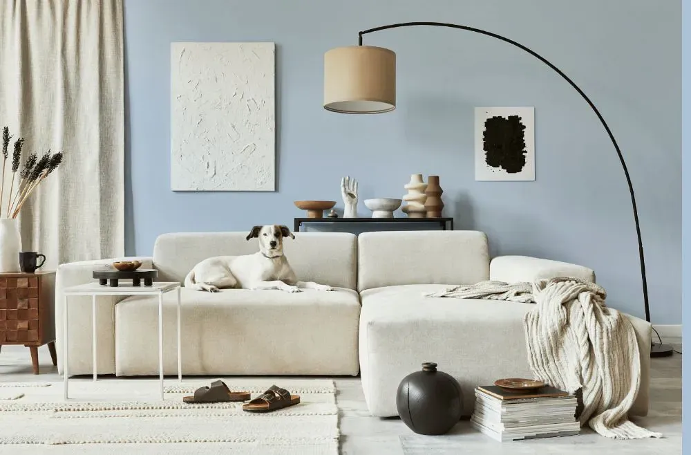 Benjamin Moore Misty Blue cozy living room