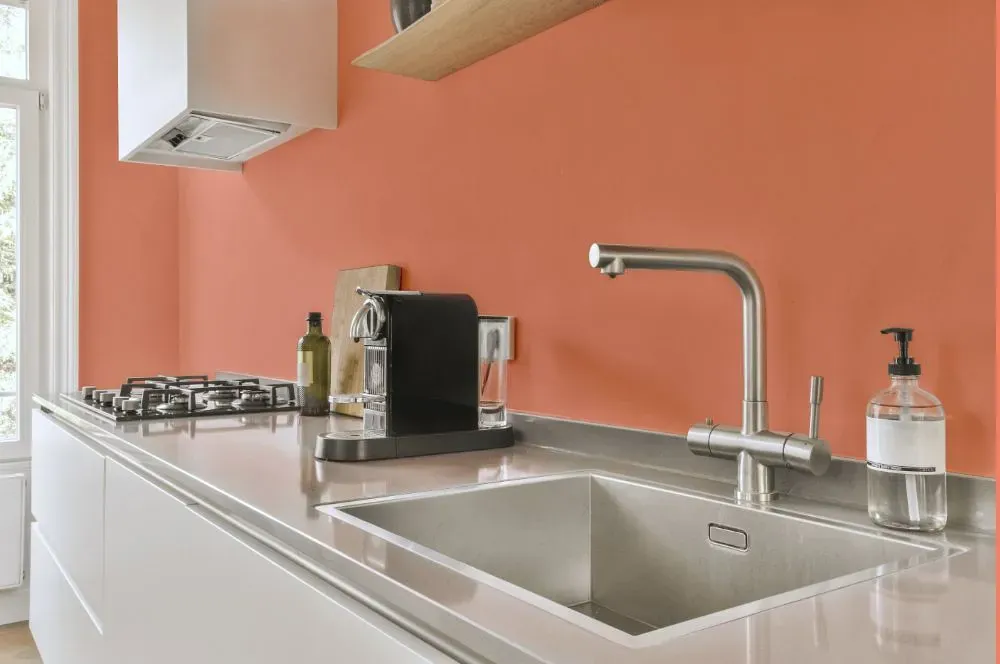 Benjamin Moore Monticello Peach kitchen painted backsplash