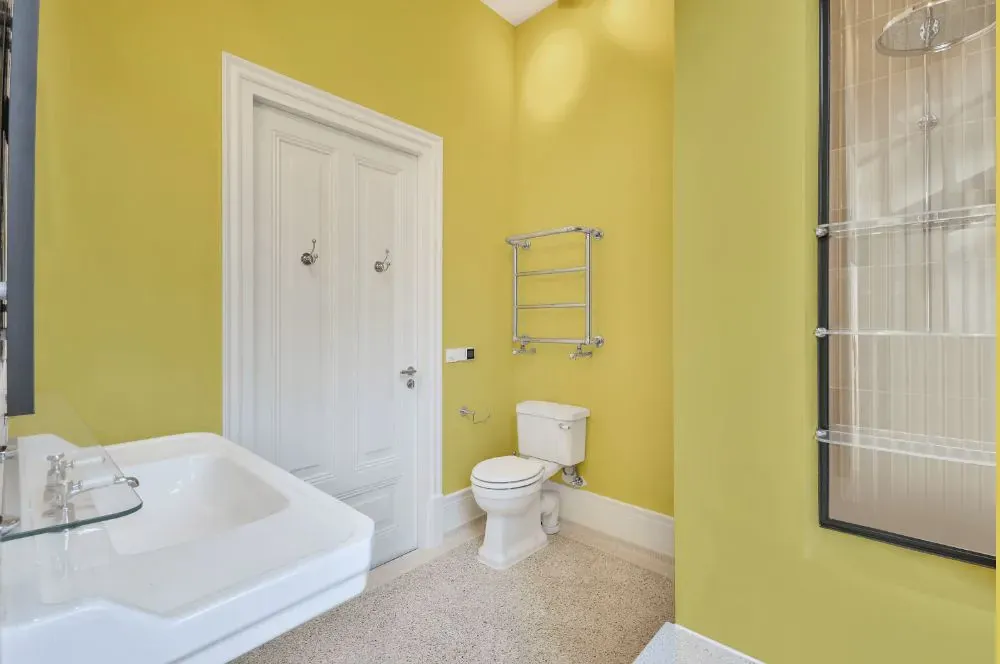 Benjamin Moore Mulholland Yellow bathroom