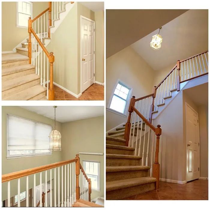 Benjamin Moore Muslin foyer and stairs paint review