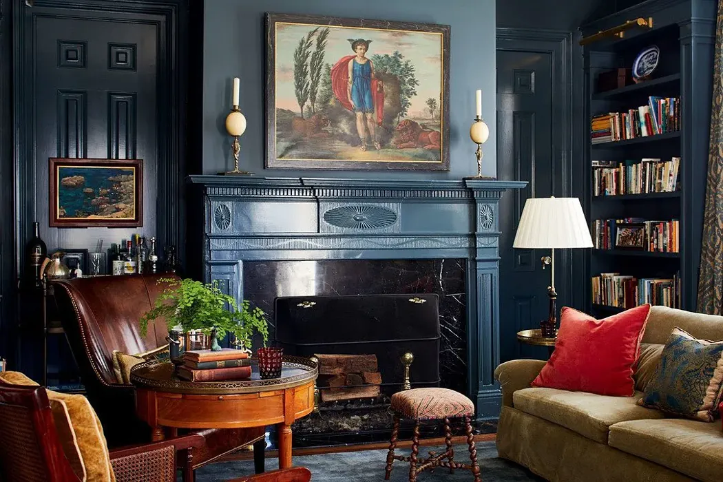 Benjamin Moore Narragansett Green Living Room Fireplace