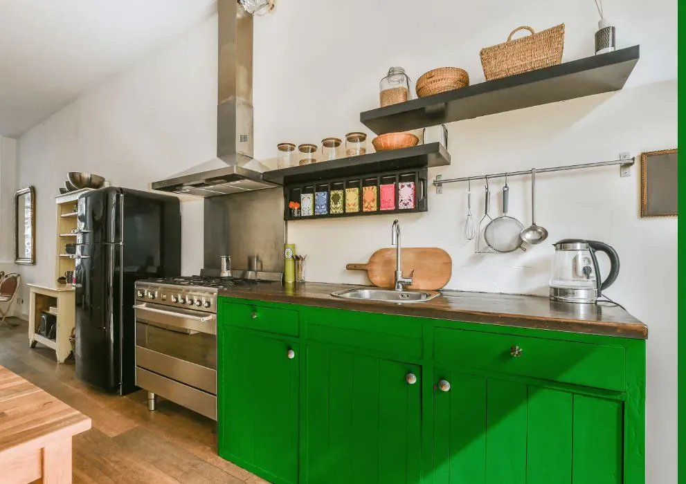 Benjamin Moore Neon Green kitchen cabinets