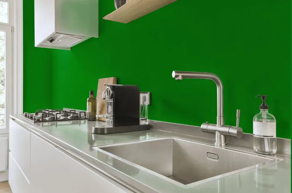 Benjamin Moore Neon Green kitchen painted backsplash