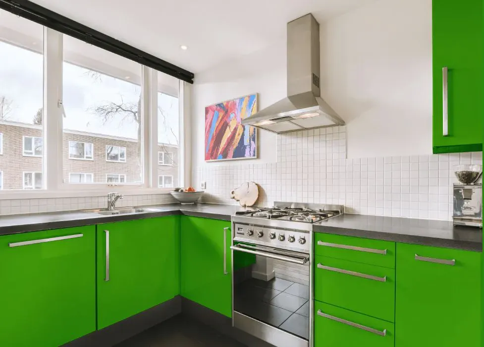 Benjamin Moore Neon Lime kitchen cabinets