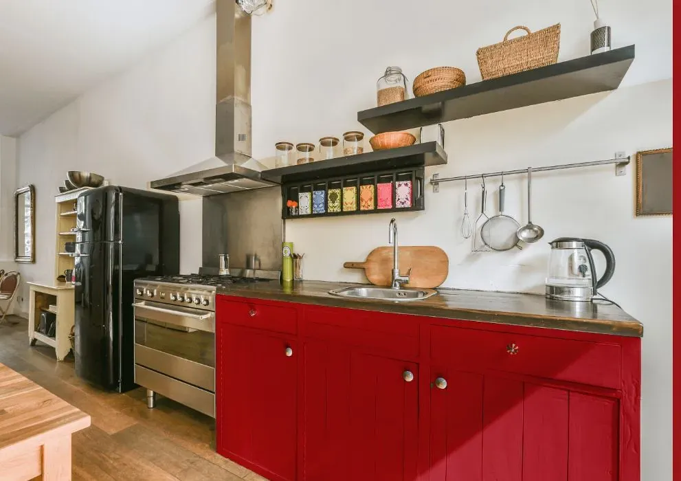 Benjamin Moore Neon Red kitchen cabinets