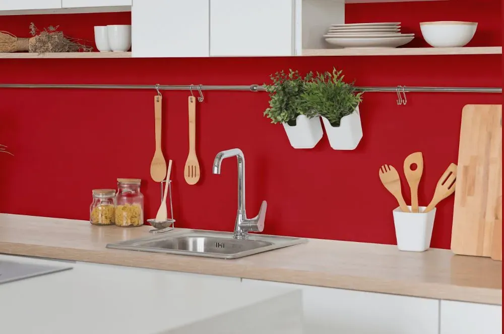 Benjamin Moore Neon Red kitchen backsplash