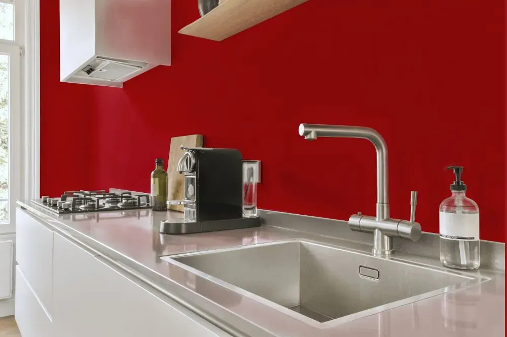 Benjamin Moore Neon Red kitchen painted backsplash