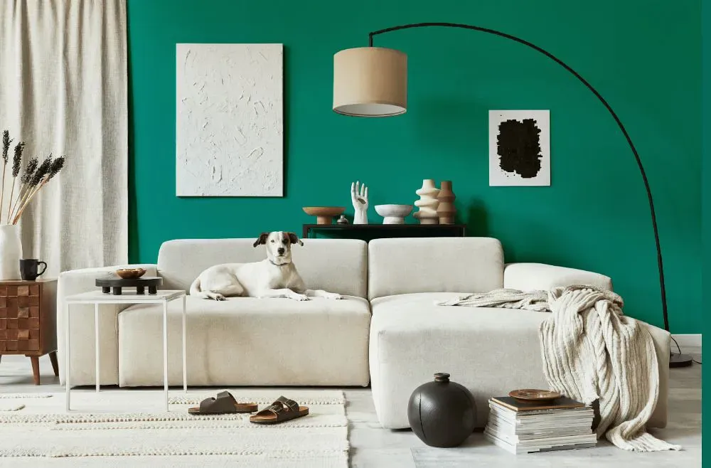 Benjamin Moore Neptune Green cozy living room