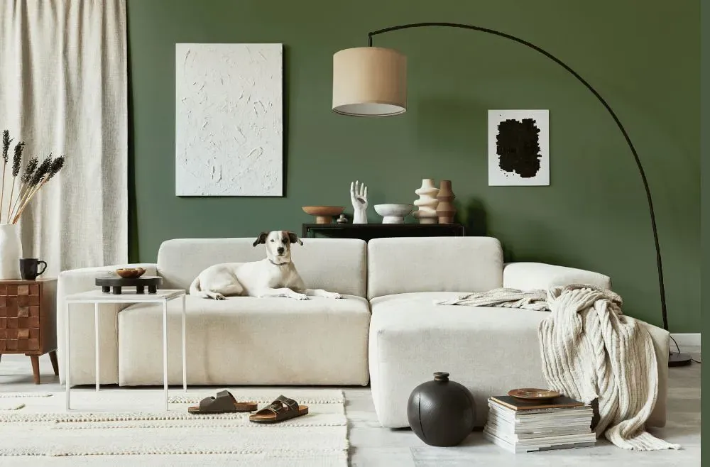 Benjamin Moore Nicolson Green cozy living room