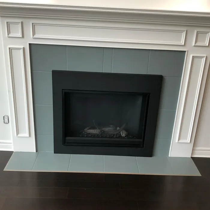 Benjamin Moore Smoky Mountain living room fireplace 