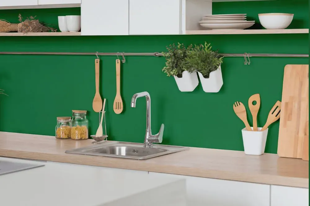 Benjamin Moore Nile Green kitchen backsplash