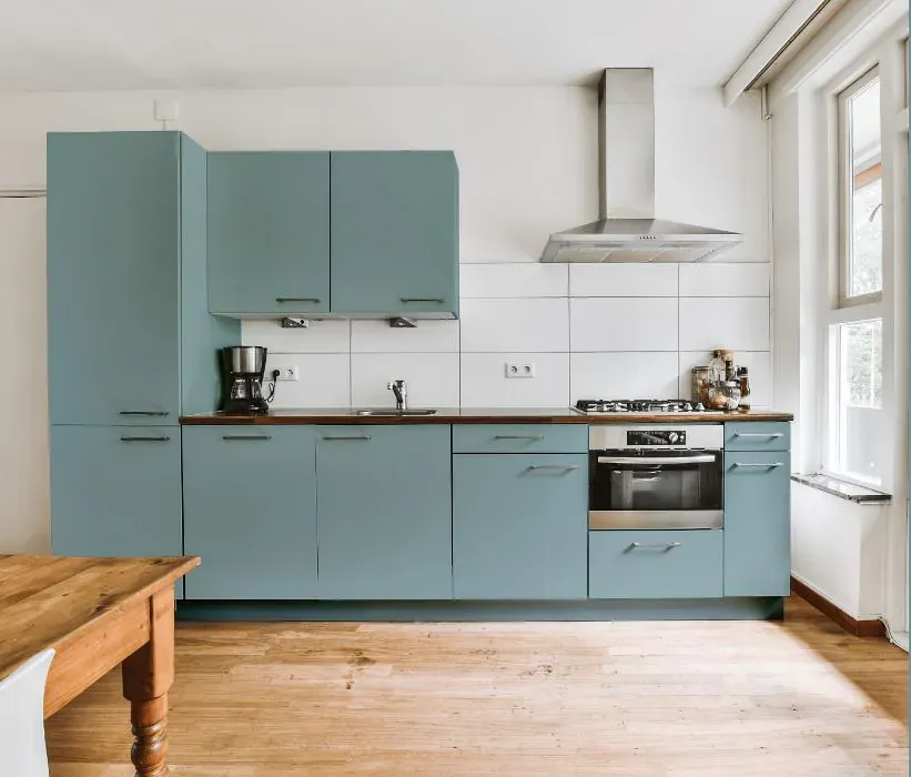 Benjamin Moore Ocean City Blue kitchen cabinets