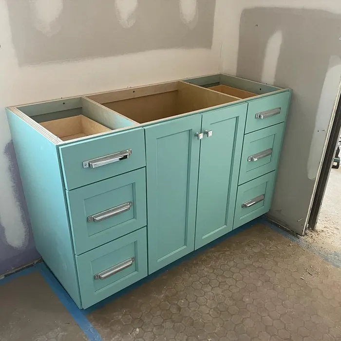 Benjamin Moore Oceanic Teal bathroom vanity color