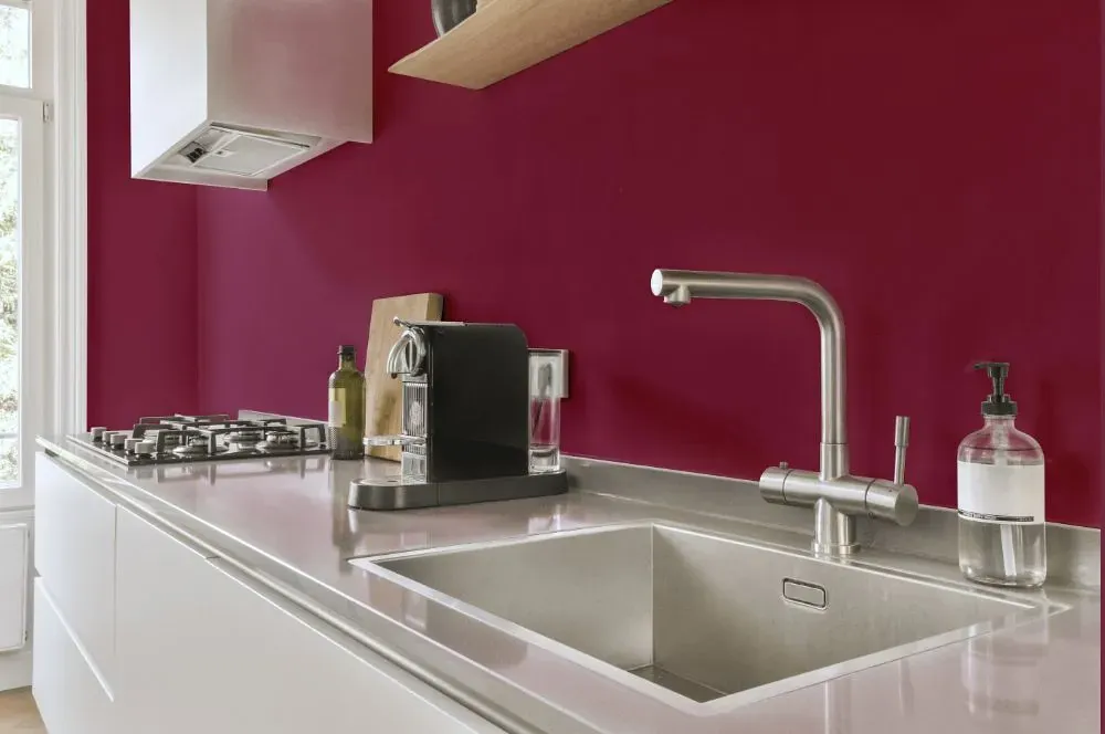 Benjamin Moore Old Claret kitchen painted backsplash