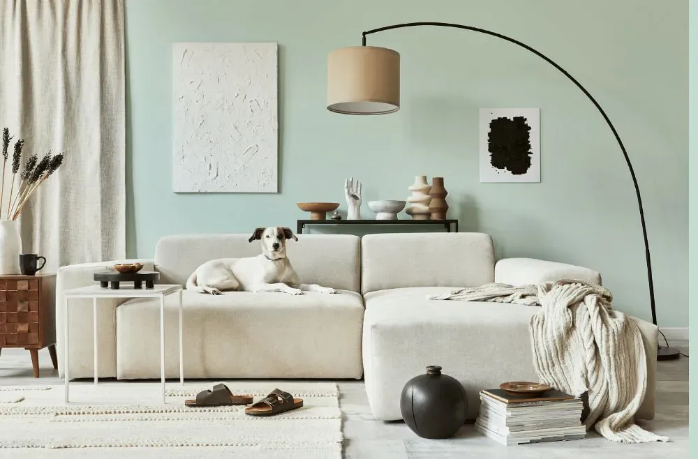 Benjamin Moore Opal Essence cozy living room