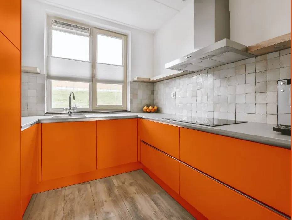 Benjamin Moore Orange Burst small kitchen cabinets