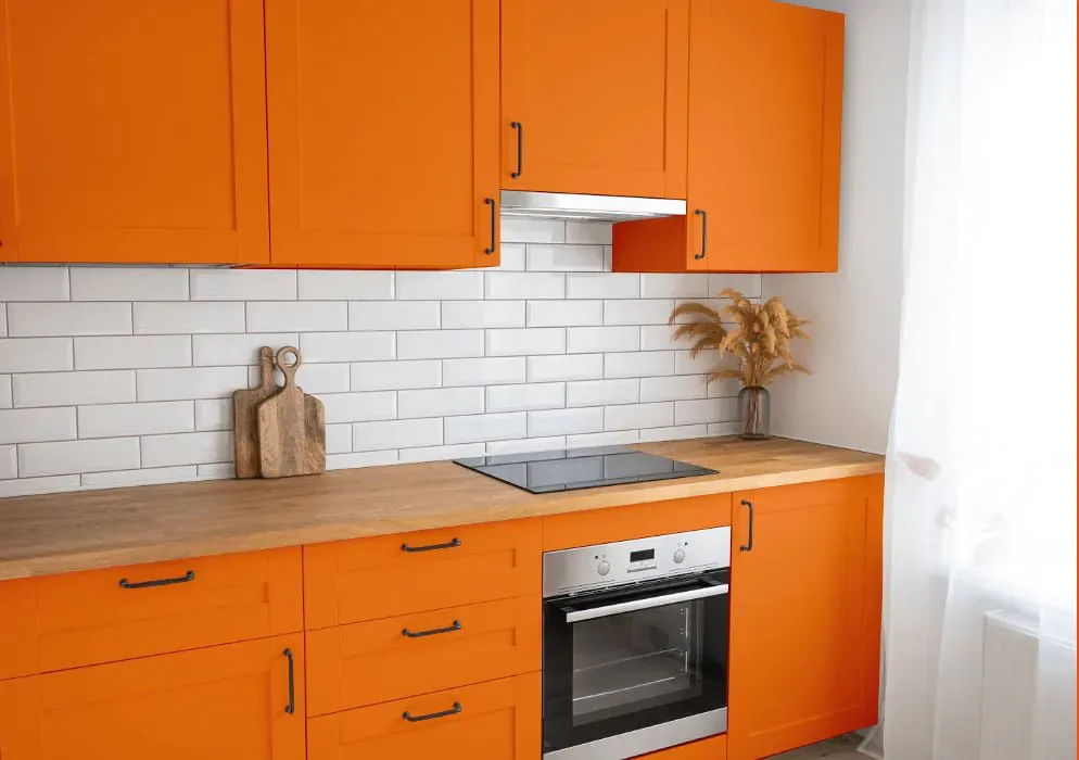 Benjamin Moore Orange Burst kitchen cabinets
