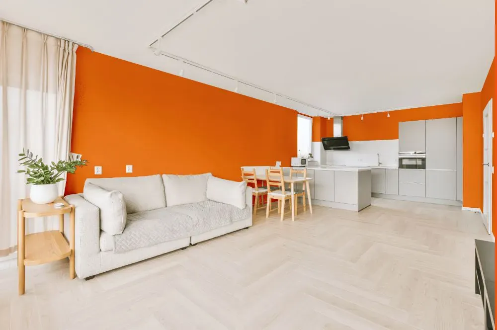 Benjamin Moore Orange Burst living room interior