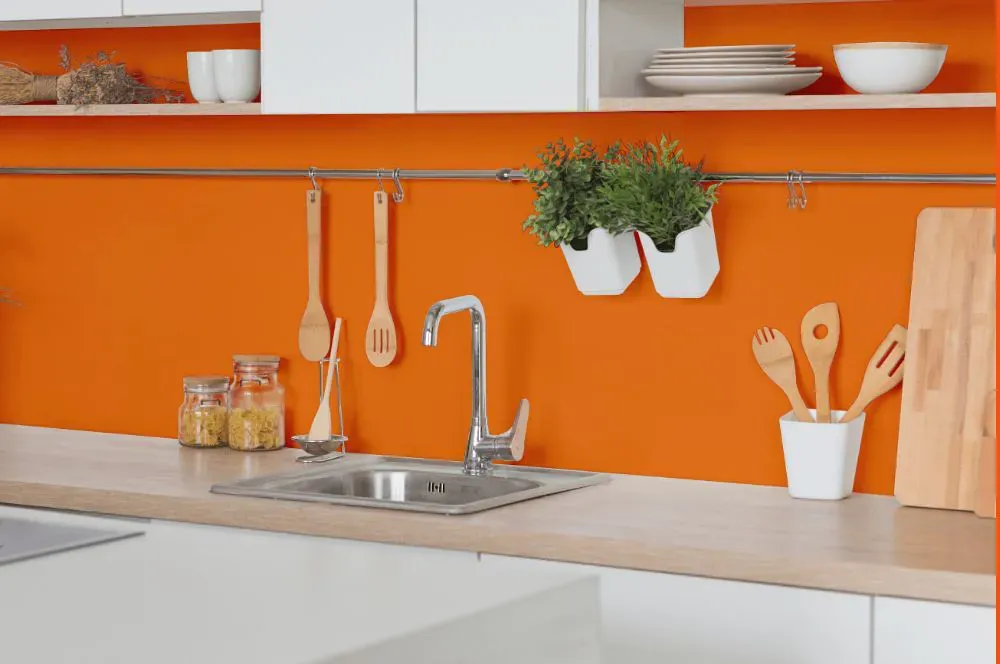 Benjamin Moore Orange Burst kitchen backsplash