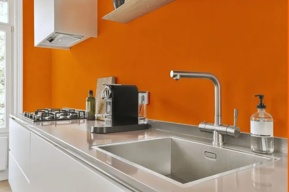 Benjamin Moore Orange Juice kitchen painted backsplash